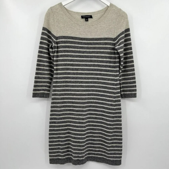 Banana Republic Wool Cashmere Blend Dress Gray‎ Striped Style 884306 Size Medium - Picture 1 of 9